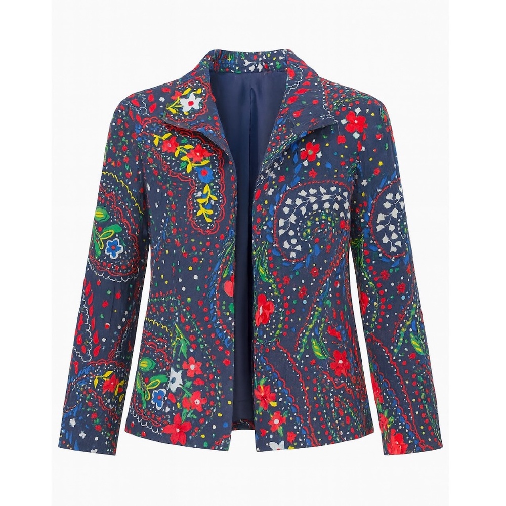 Alfred Dunner Secret Garden Open Front Colorful Blue Paisley Floral Jacket  14